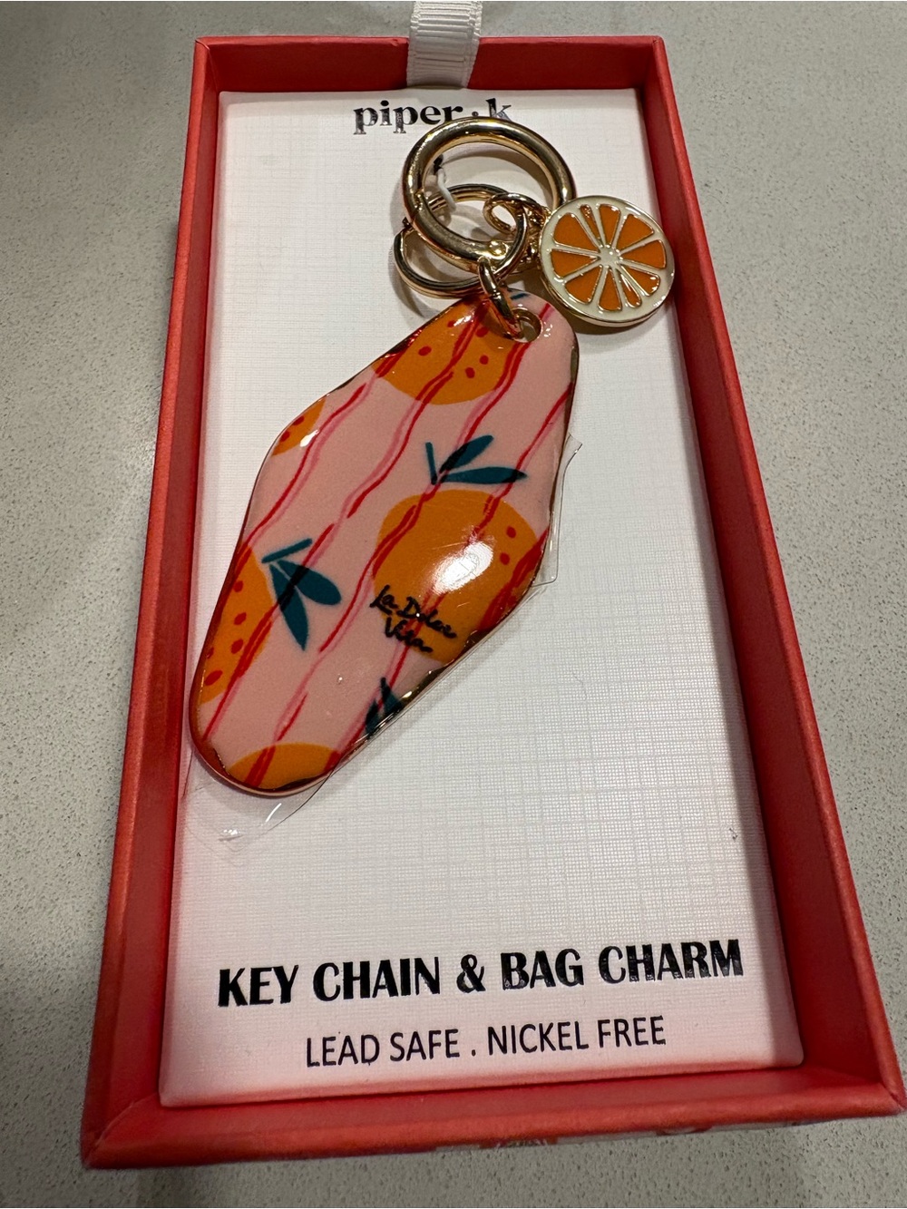 Piperlime Pink & Orange Fruit Key Chain & Bag Charm